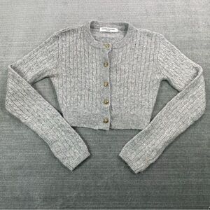 Amanda Uprichard Sweater Women S Gray Cropped Cardigan Cable Knit Preppy Chic